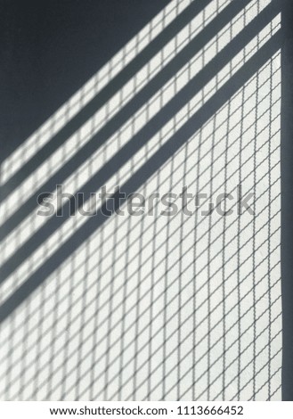 The shadow of diagonal net on white wall in early morning for background with copy space