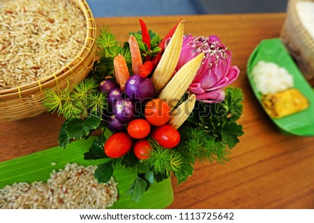Colorful edible vegetables for decoration. Selective focus on the center of the photo.