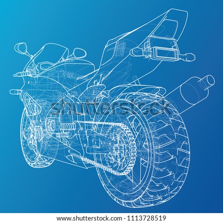 Sports bike technical wire-frame. EPS10 format. Vector created of 3d.