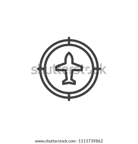 Airplane radar outline icon. linear style sign for mobile concept and web design. Flight control radar simple line vector icon. Symbol, logo illustration. Pixel perfect vector graphics