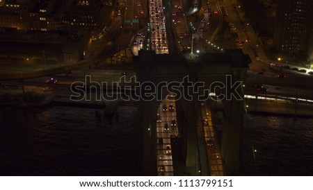 AERIAL: Vehicles stuck in gridlock on heavy traffic Brooklyn Bridge expressway