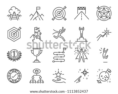 Goal and achievement icon set. Included the icons as achieve, success, target, roadmap, finish, celebrate, happy and more. Royalty-Free Stock Photo #1113852437