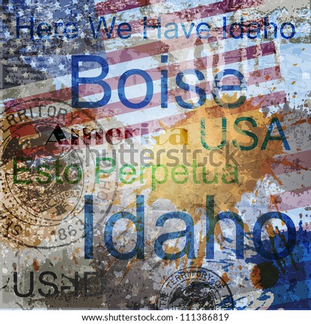 Idaho. Word Grunge collage on background.