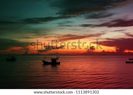 night cloud sunset sky silhouette boat on the sea