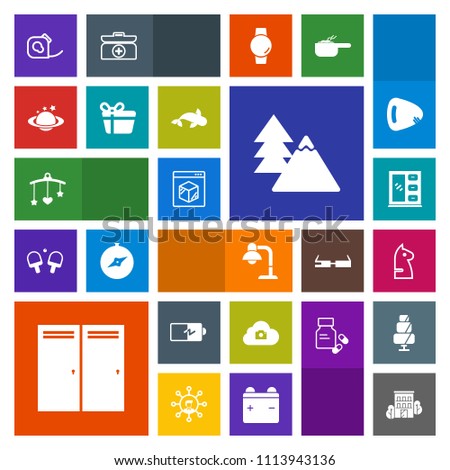 Modern, simple, colorful vector icon set with friction, house, cloud, space, interior, building, game, furniture, decoration, forest, home, estate, environment, battery, lamp, landscape, cabinet icons