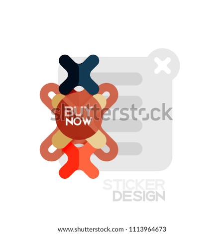 Flat design cross shape geometric sticker icon, paper style design with buy now sample text, for business or web presentation, app or interface buttons, internet website store banners and labels