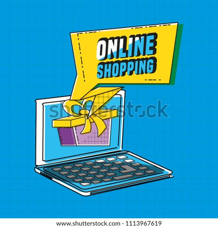 online shopping with laptop pop art style