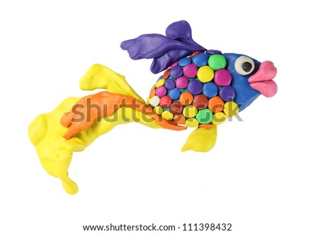plasticine art fish on the white background