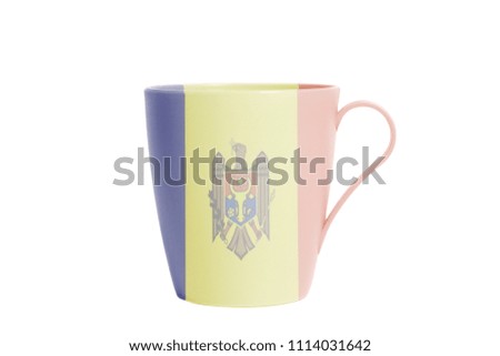 Cup with Moldova flag isolated on white background