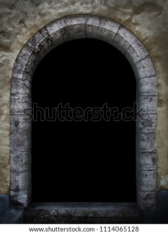 Door arch of old building. Empty space for image.Suzhet for horror stories