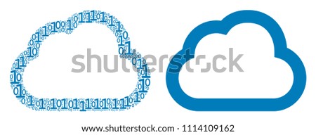 Cloud composition icon of binary digits in randomized sizes. Vector digits are combined into cloud mosaic design concept.
