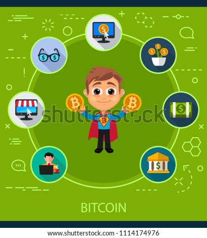 Bitcoin flat icons concept. Vector illustration. Element template for design.