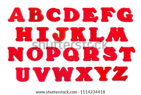 letter A-Z uppercase alphabet plastic on white background 