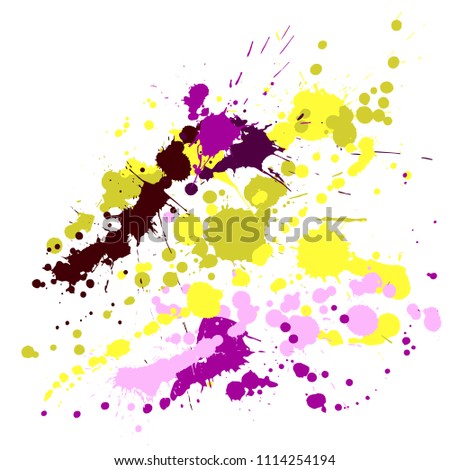 Watercolor paint stains grunge background vector. Hand drawn ink splatter, spray blots, dirt spot elements, wall graffiti. Watercolor paint splashes pattern, smear liquid stains spots backdrop.