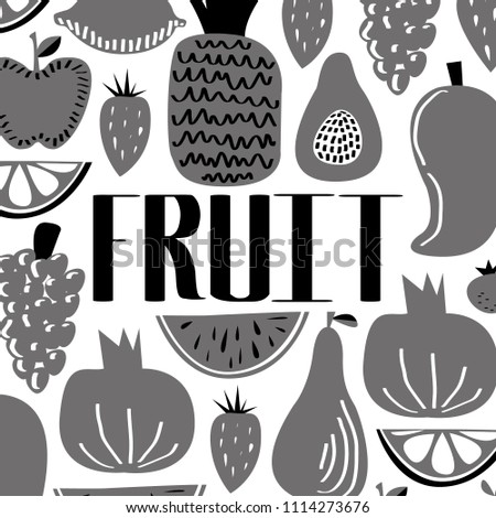 Hand drawn doodle seamless pattern with hand drawn doodle fruit elements.