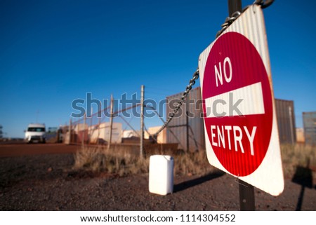 No entry sign at construction mine site Perth Western of Australia