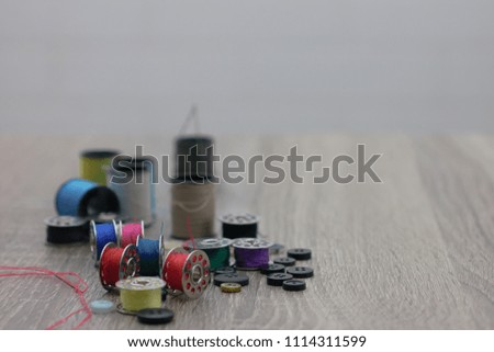 Garment accessories and Clothing Repairing Equipment. Select focus shallow depth of field and blurred background with copy space