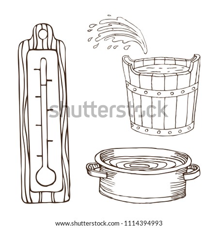 Two washcloths for Russian bath for body hygiene. Set of accessories for bath, sauna. Hand drawing in sketch style. Isolated object on white background.