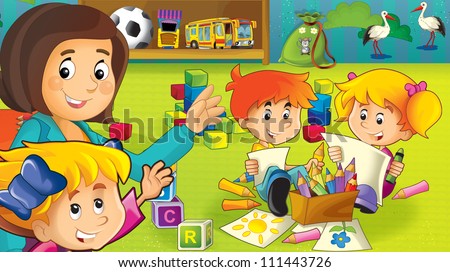 The cartoon kindergarten - fun and play - illustration for the children 16