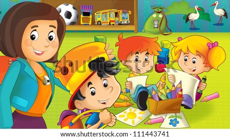 The cartoon kindergarten - fun and play - illustration for the children 3