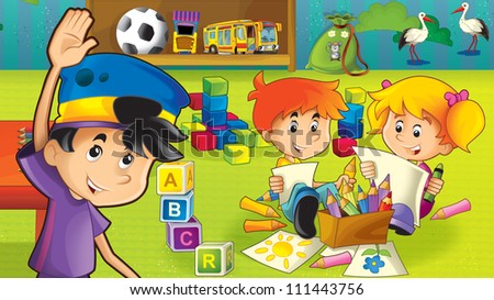 The cartoon kindergarten - fun and play - illustration for the children 11