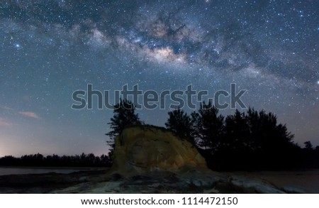 Amazing beautiful of night sky Milky Way Galaxy , Beautiful Milky Way galaxy at Borneo, Long exposure photograph, with grain.Image contain certain grain or noise and soft focus.
