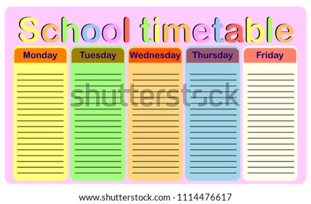 School Timetable, a weekly curriculum design template, scalable vector graphic with watercolor butterflies