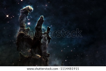 Pillars of Creation. Deep space. Beautiful cosmic landscape. Image in 5K resolution for desktop wallpaper. Elements of the image are furnished by NASA