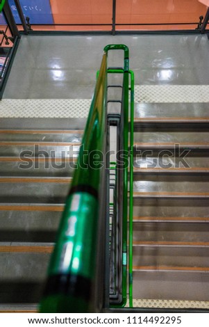 Concrete Stair with green handel ,top view background