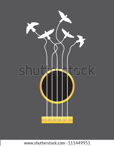 Air Guitar. Vector illustration of guitar strings being pulled by birds