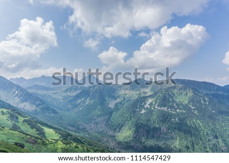 Rocky mountain scenery with beautiful blue sky. Tatra National Park, Poland, Europe. Beauty world.