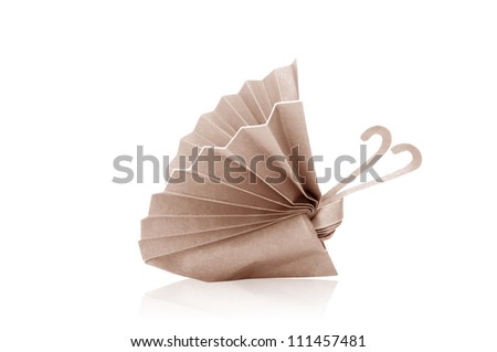 The Origami Japanese brown paper butterflies on white background.