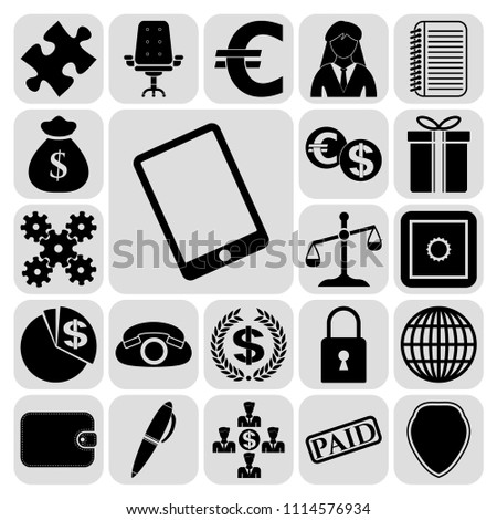 Set of 22 business high quality icons or symbols. Collection. Detailed design. Vector Illustration.