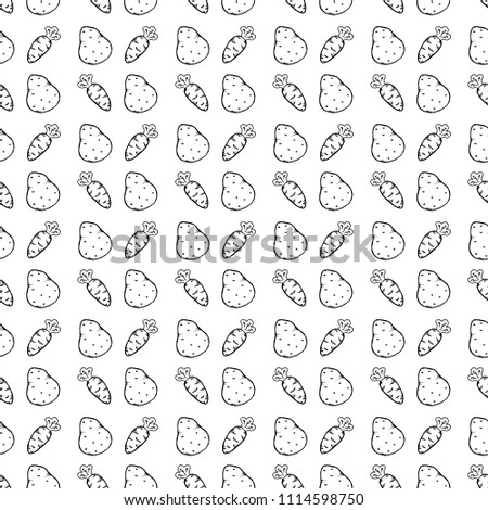 Seamless pattern vegetables with carrots, potatoes. Hand drawn doodle potatoes and carrots. 