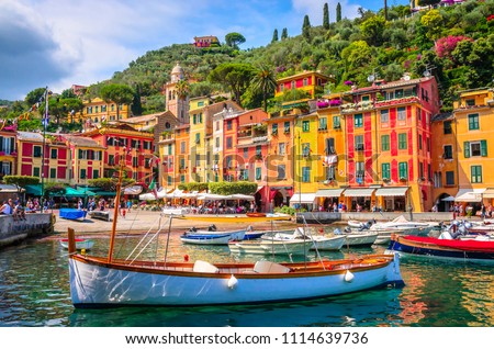 Beautiful bay with colorful houses in Portofino,  Liguria, Italy Royalty-Free Stock Photo #1114639736