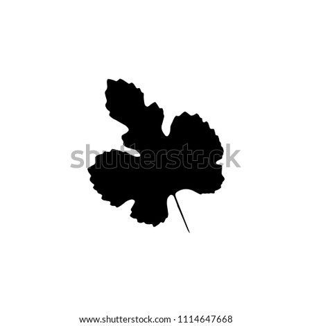 Black silhouette with leaf of tree. Single isolated clipart. Prints of leaves on branch. Flora and nature theme for paper cutting scrapbook design
