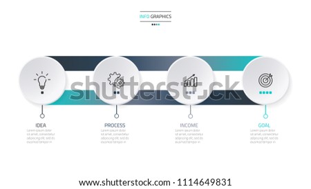 Business infographics process line design template with modern, circles  and marketing icons. Timeline with 4 options, steps. Vector illustration.