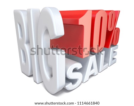 White red big sale sign PERCENT 10 3D render illustration isolated on white background