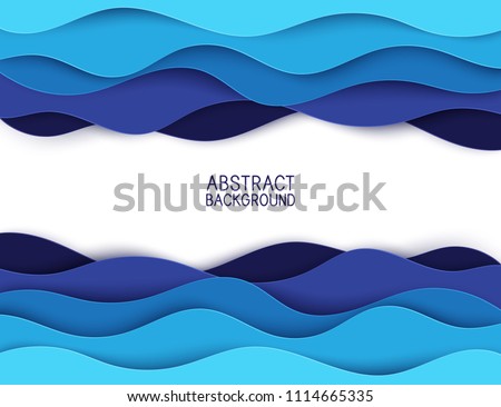Paper art cartoon abstract waves. Paper carve background. Modern origami design template. Vector illustration. 3d paper layers, sea waves Royalty-Free Stock Photo #1114665335