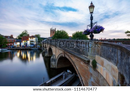 Twilight on the River at Henley-on-Thames in Oxfordshire, UK Royalty-Free Stock Photo #1114670477