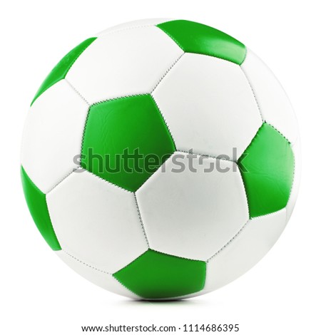 Leather soccer ball isolated on white background. Royalty-Free Stock Photo #1114686395