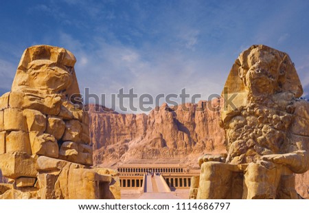 Colossi of Memnon Luxor Thebes, Temple of Queen Hatshepsut Royalty-Free Stock Photo #1114686797