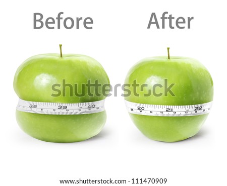 Green apple with measurement on a white background