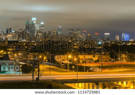 Philadelphia skyline at night as seen from the Stadium District, Pennsylvania, USA