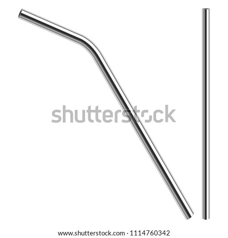 reusable steel drinking straw in metallic color on white background, stock vector illustration Royalty-Free Stock Photo #1114760342