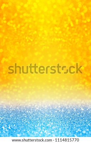 Abstract summer tropics blue yellow sky sunset or sunrise sparkle sun shine burst bokeh party invite or sunny sale island background texture over sea surf, ocean, beach, pool or water bubbles design
