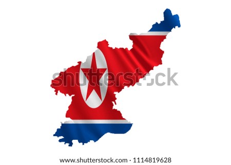 North Korea map and flag. 