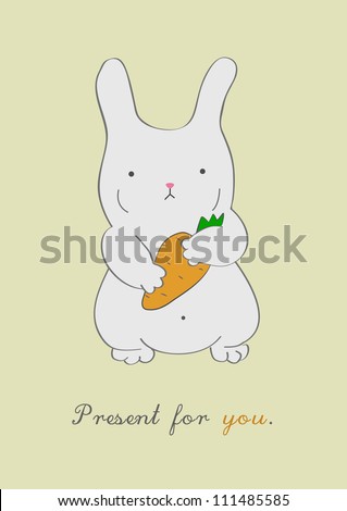 Cute little rabbit holding a carrot. Vector image.