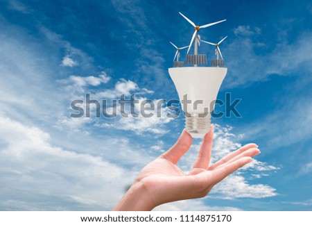 Bulb ideas together facing the wind, solar cells are natural energy
