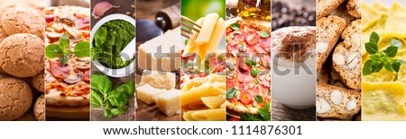 food collage of various italian cuisine Royalty-Free Stock Photo #1114876301